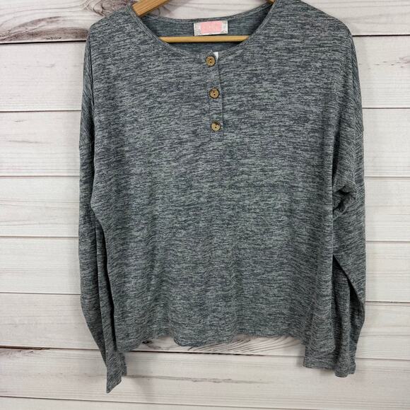 C + D + M Gray 1/4 Button Down Gray Basic Long Sleeve Size M Womens - Picture 1 of 7